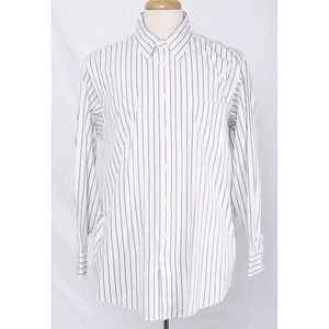 🍍 HATHAWAY Men’s White & Blue Stripe Button Down Dress Shirt